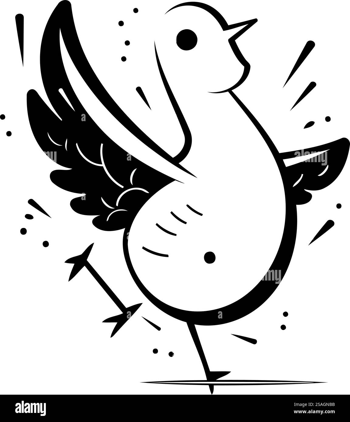 Vektor-Illustration eines Vogels mit Flügeln. Schwarzweißbild. Stock Vektor