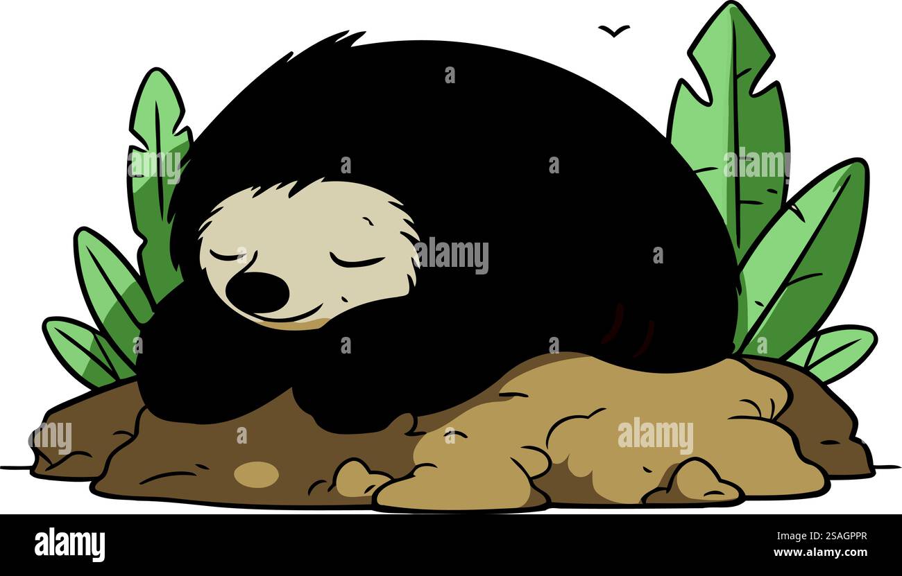 Niedliches Cartoon-Faultier, das auf dem Felsen schläft. Vektorabbildung. Stock Vektor