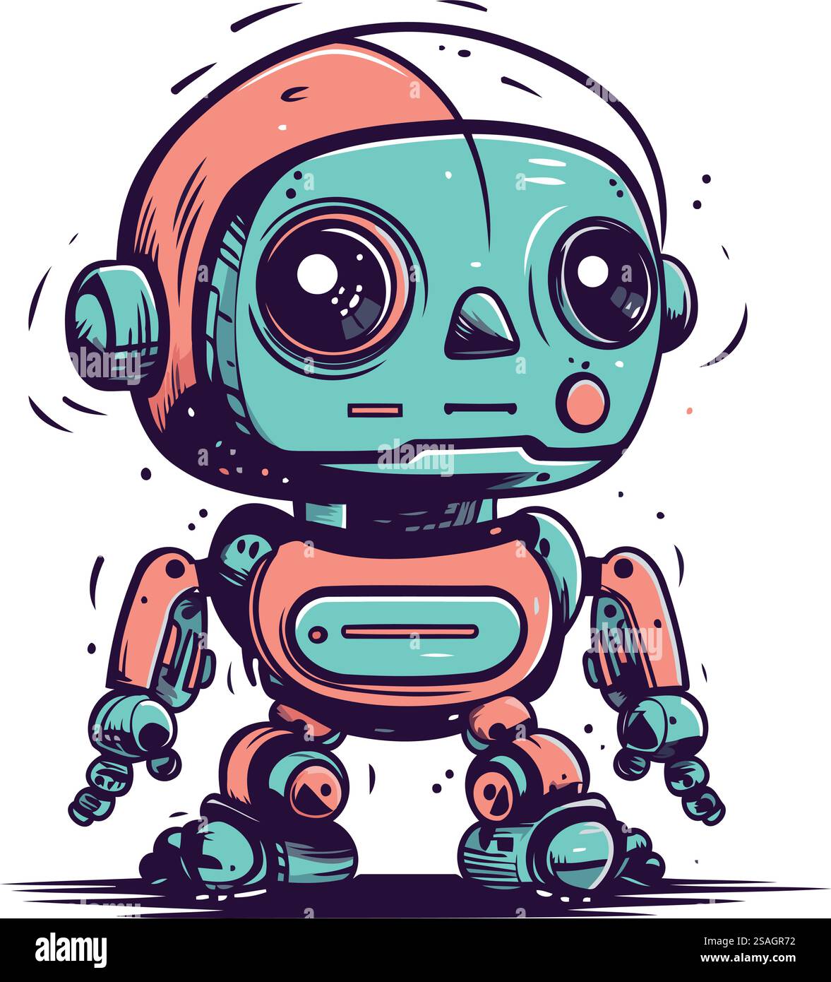 Niedlicher Karikaturroboter. Handgezeichnete Vektorillustration auf weißem Hintergrund. Stock Vektor