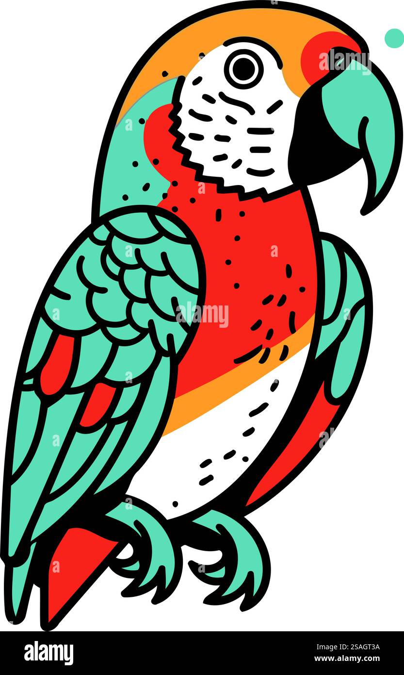 Niedlicher bunter Papagei. Vektorillustration im Doodle-Stil Stock Vektor