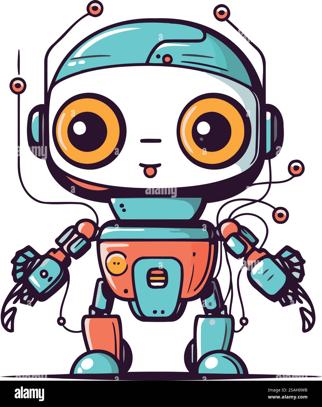 Niedlicher Cartoon-Roboter mit Drähten. Vektorillustration isoliert auf weißem Hintergrund. Stock Vektor