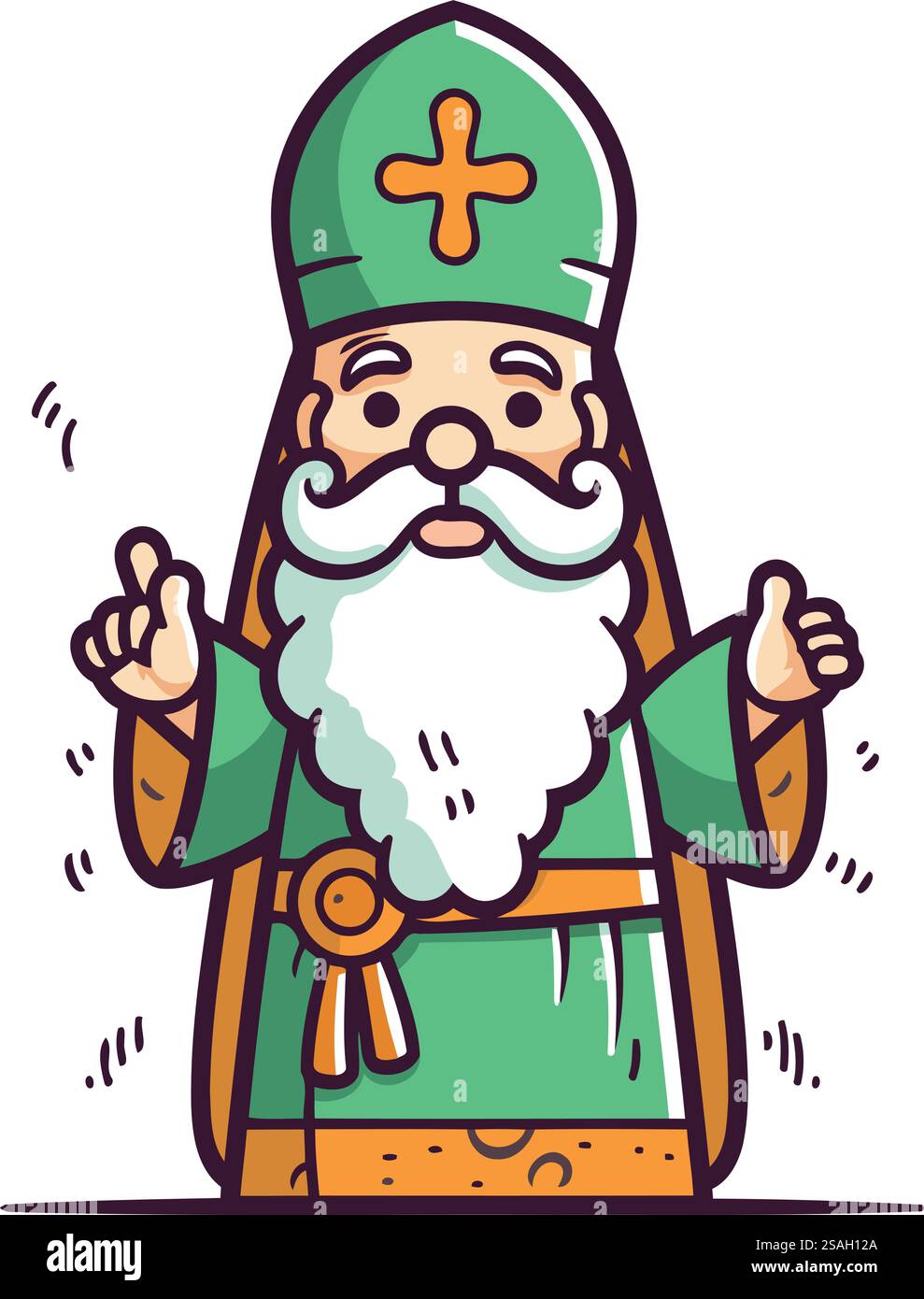 Karikaturvektor-Illustration des Heiligen Nikolaus mit Bart und Schnurrbart im grünen Fell. Stock Vektor