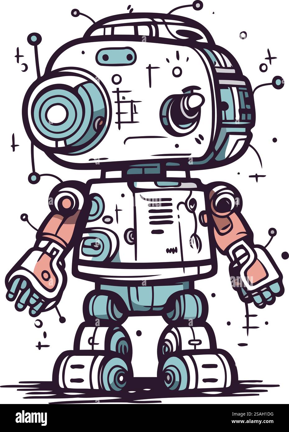Niedliche Roboter-Vektor-Illustration. Handgezeichneter Kritzelroboter. Stock Vektor