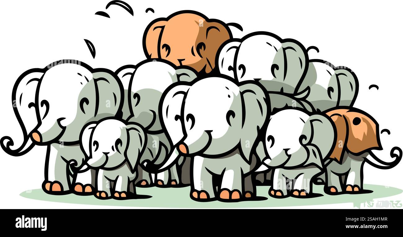 Cartoon-Illustration einer Gruppe von Elefanten. Vektorclip Art. Stock Vektor