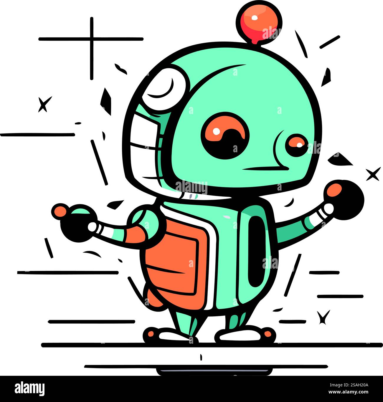 Vektor-Illustration des niedlichen kleinen Roboters in flacher Art. Isoliert auf weißem Hintergrund. Stock Vektor