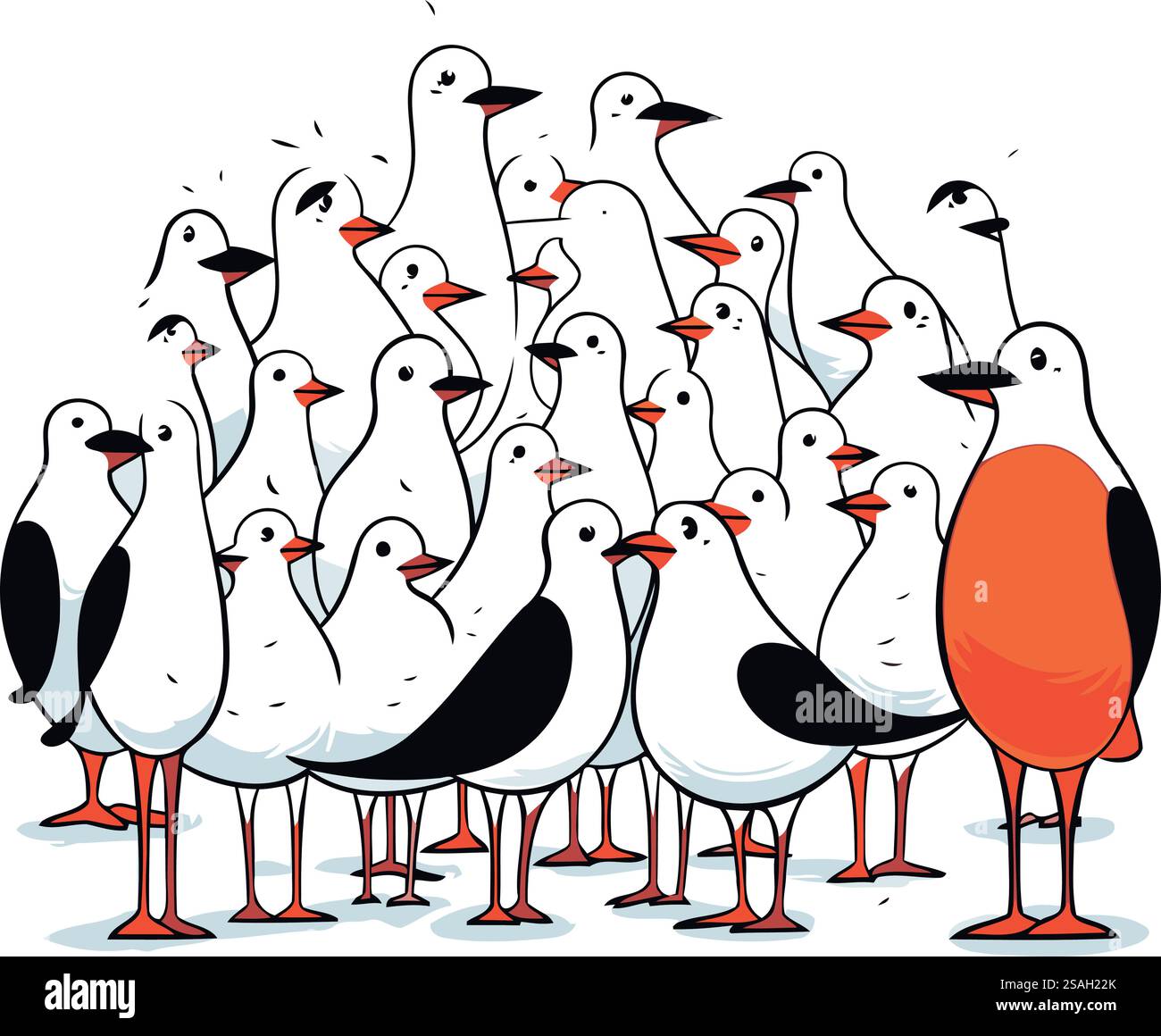 Möwen stehen auf weißem Hintergrund. Vektorabbildung. Stock Vektor