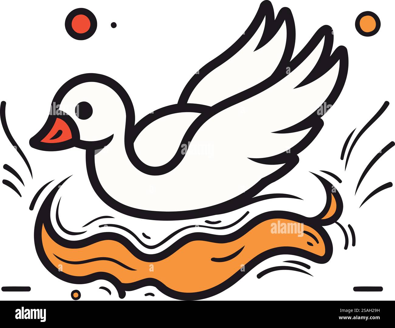 Ente schwimmt im Meer. Vektorillustration im Doodle-Stil. Stock Vektor