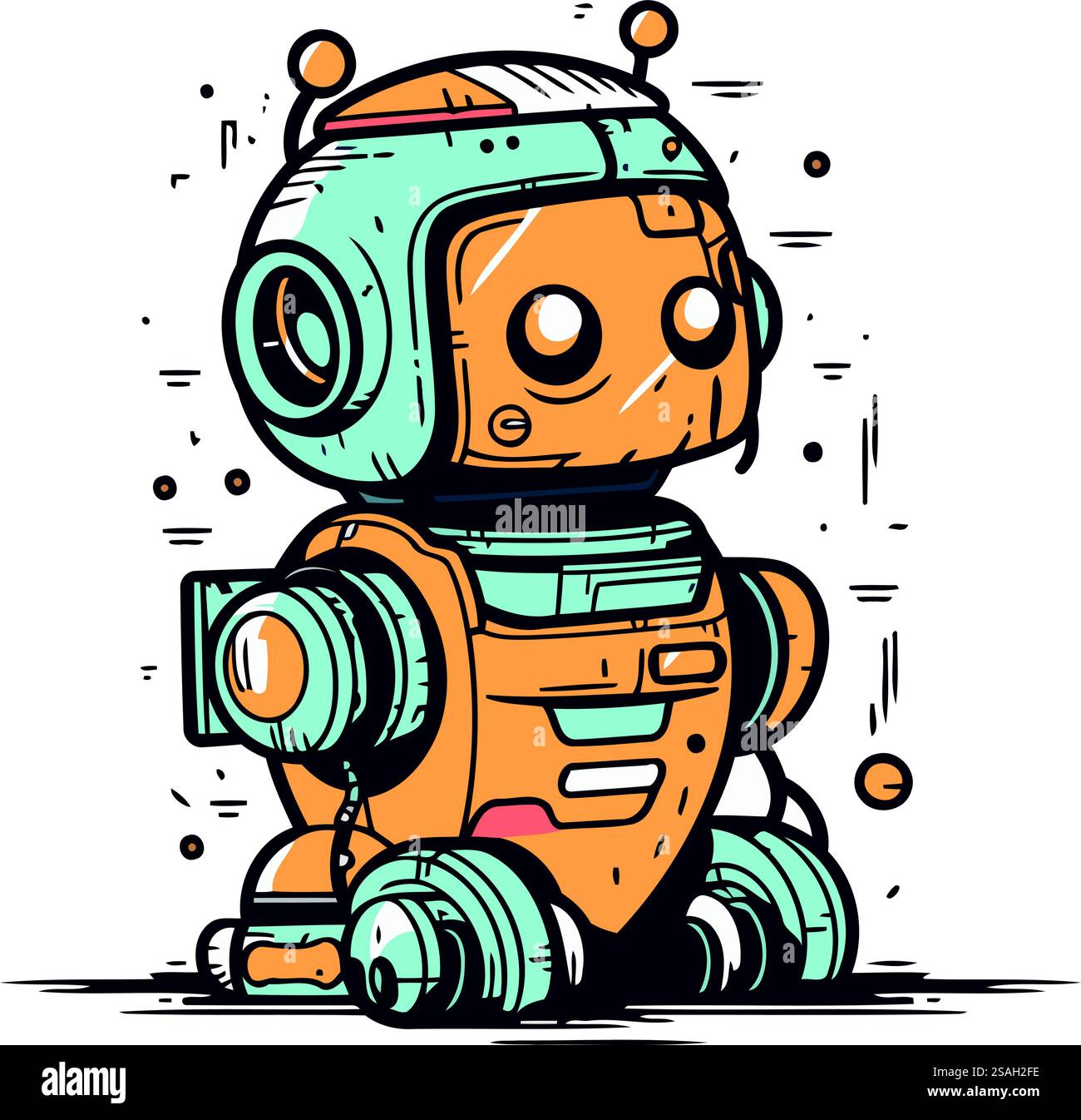 Niedlicher Karikaturroboter. Handgezeichnete Vektorgrafik. Doodle-STYLE. Stock Vektor