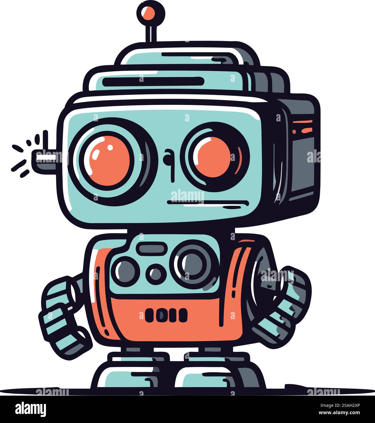 Retro-Roboter. Vektorabbildung. Isoliert auf weißem Hintergrund. Stock Vektor