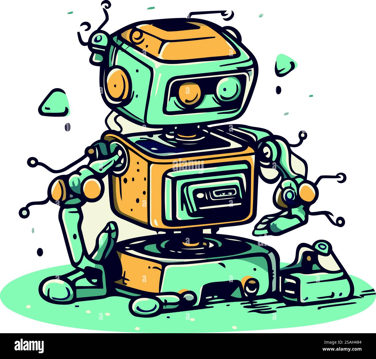 Vektordarstellung eines Roboters. Handgezeichneter Roboter. Cartoon-Roboter. Stock Vektor