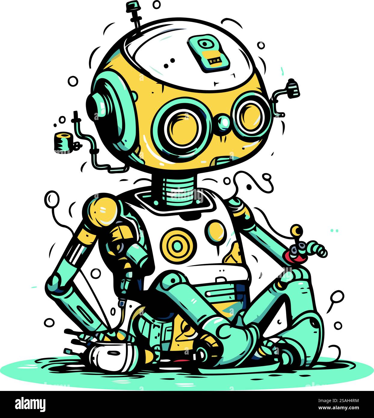 Roboter. Handgezeichnete Vektorgrafik. Isoliert auf weißem Hintergrund. Stock Vektor