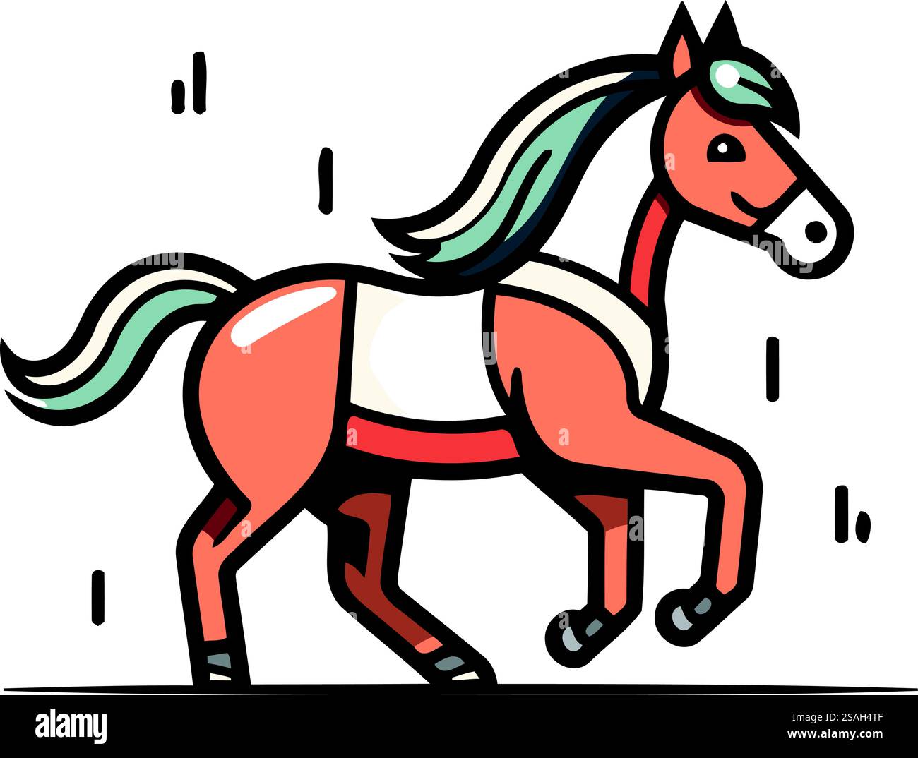 Pferd läuft im Regen. Vektorillustration im Linienart-Stil. Stock Vektor