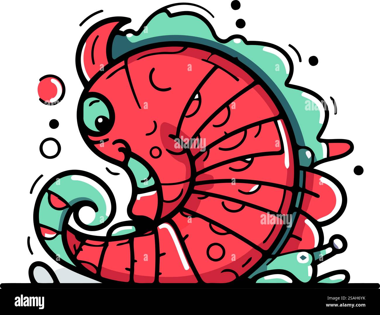 Vektor-Illustration von lustigen Zeichentrickgarnelen. Handgezeichneter Strichstil. Stock Vektor