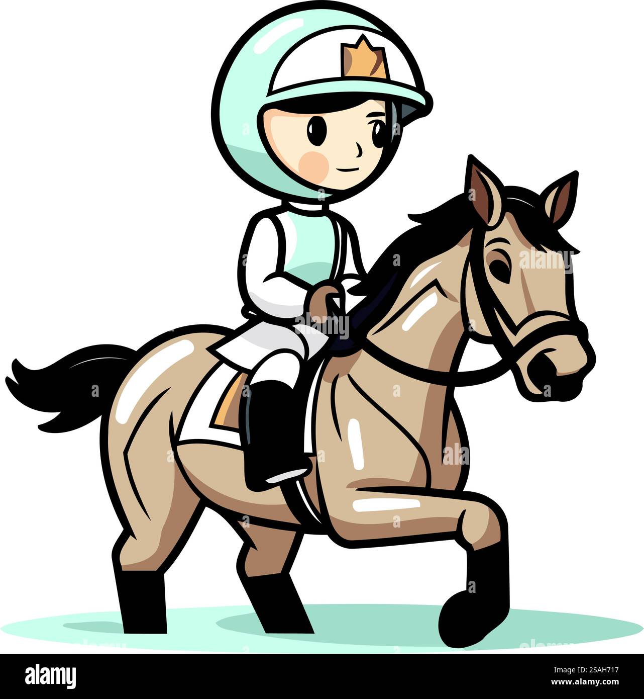 Pferderennen Jockey, der auf einem Pferd reitet. Vektorabbildung. Stock Vektor