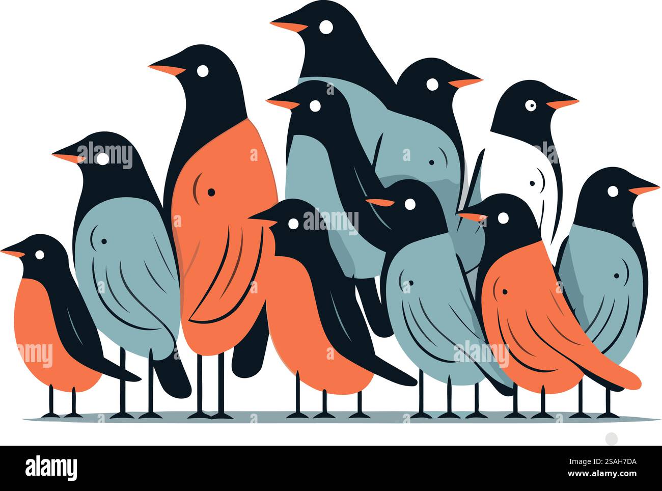 Vektorillustration einer Amselgruppe. Isoliert auf weißem Hintergrund. Stock Vektor