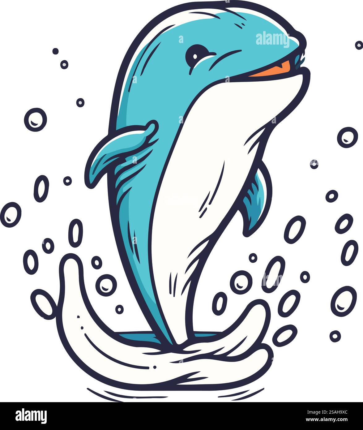 Delfin. Hand gezeichnete Vektor-Illustration für T-Shirt-Druck. Stock Vektor