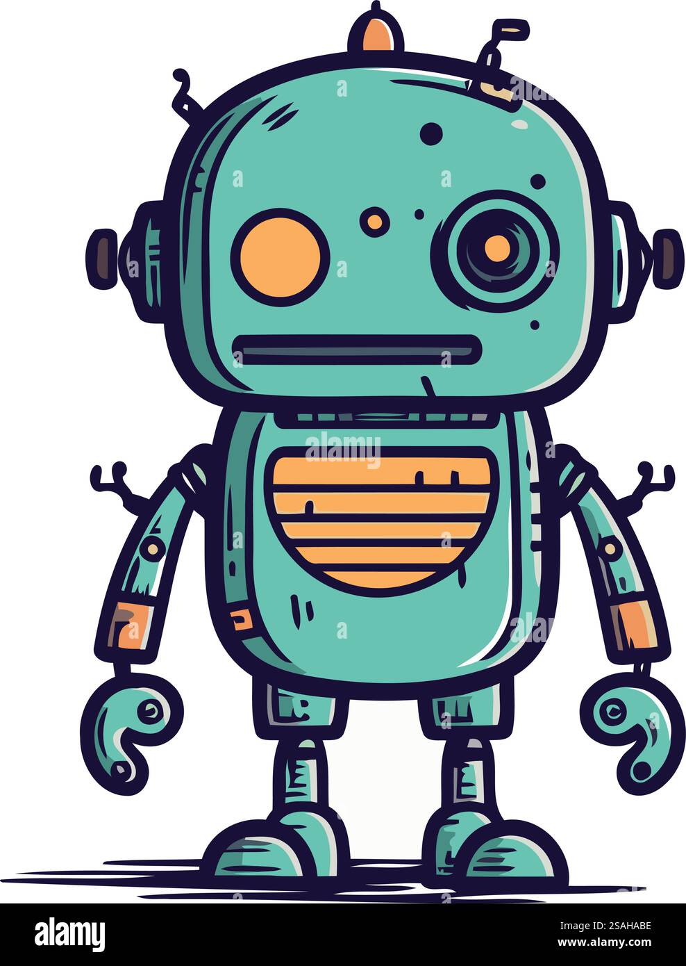 Niedlicher Karikaturroboter. Handgezeichnete Vektorgrafik. Isoliert auf weißem Hintergrund. Stock Vektor