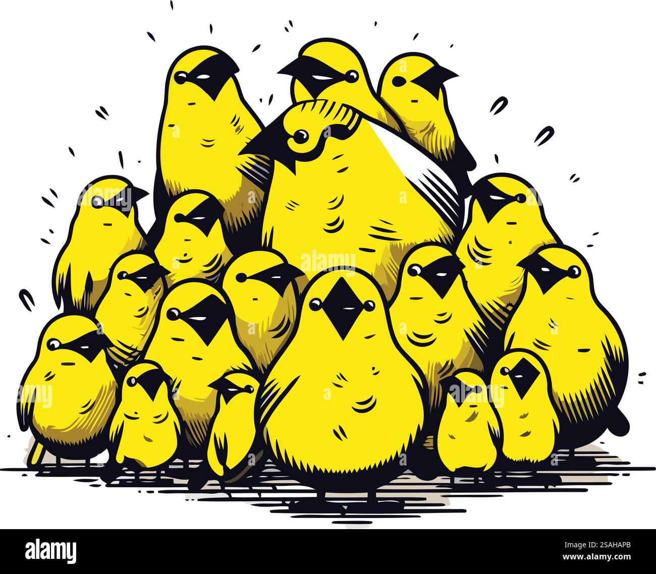 Vektor-Illustration einer Gruppe von Küken. Handgezeichnete Abbildung. Stock Vektor