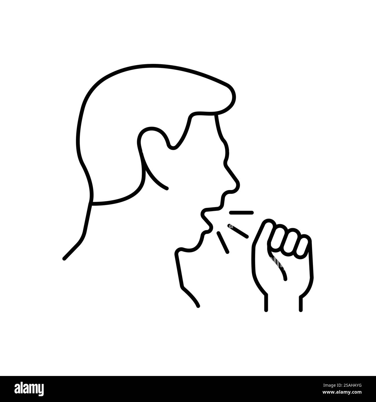 Hustensymbol, Vektorpiktogramm des Grippe- oder Coronavirus-Symptoms. Mann, der Husten mit Handillustration bedeckt, Schild für medizinisches Poster. Stock Vektor