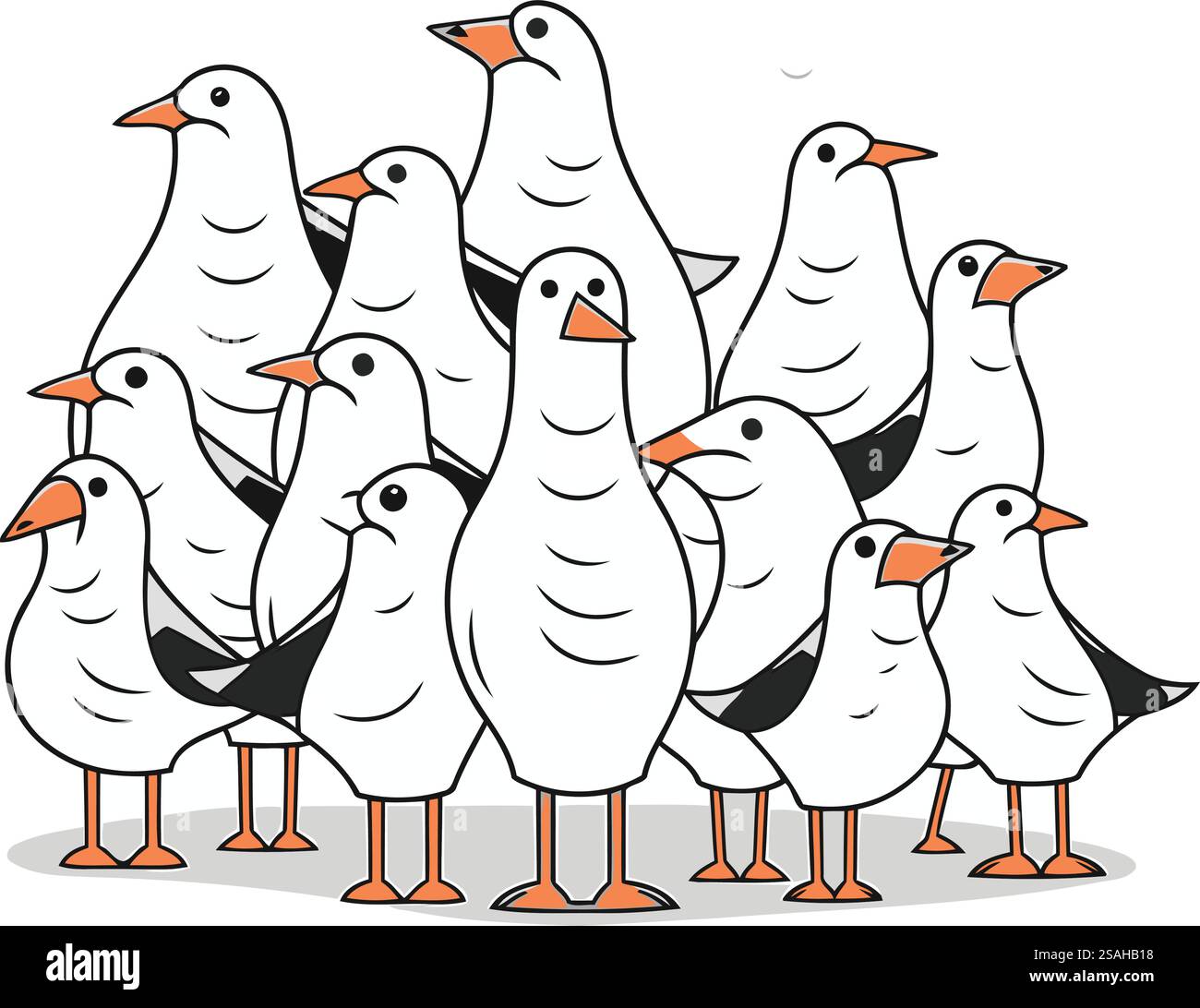 Gruppe der Möwen. Vektorillustration im Cartoon-Stil. Stock Vektor