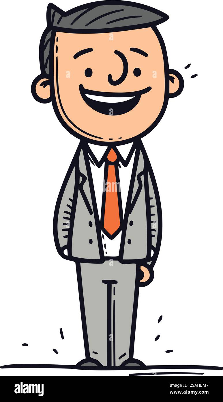 Lächelnder Geschäftsmann Cartoon Kritzelvektor Illustration Hand gezeichnete Linie Kunst Stock Vektor