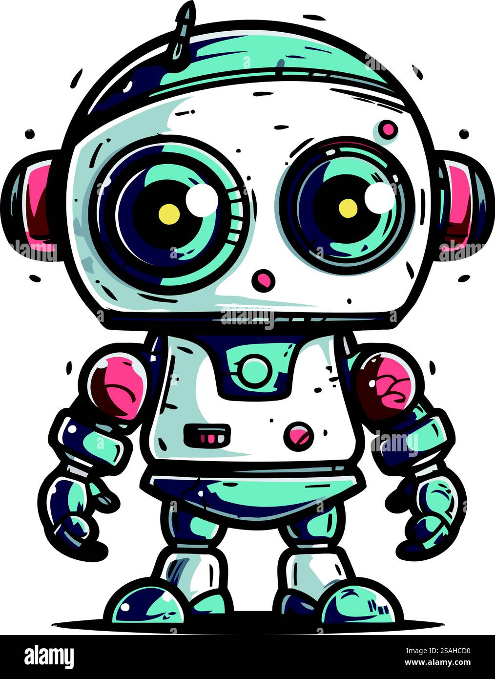 Niedlicher Roboter mit Kopfhörern. Vektor-Illustration eines Cartoon-Roboters. Stock Vektor