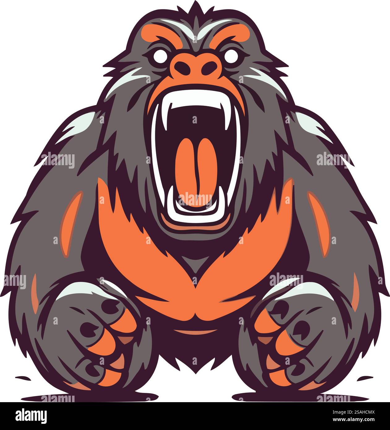 Gorilla-Zeichentrickmaskottchen. Vektor-Illustration für T-Shirt-Druck Stock Vektor