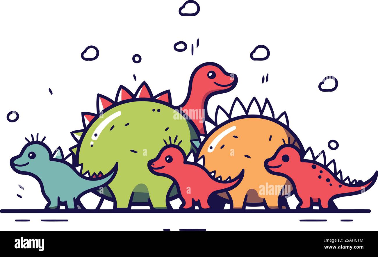 Süße Dinosaurier. Vektorillustration im Doodle-Stil isoliert auf weißem Hintergrund. Stock Vektor