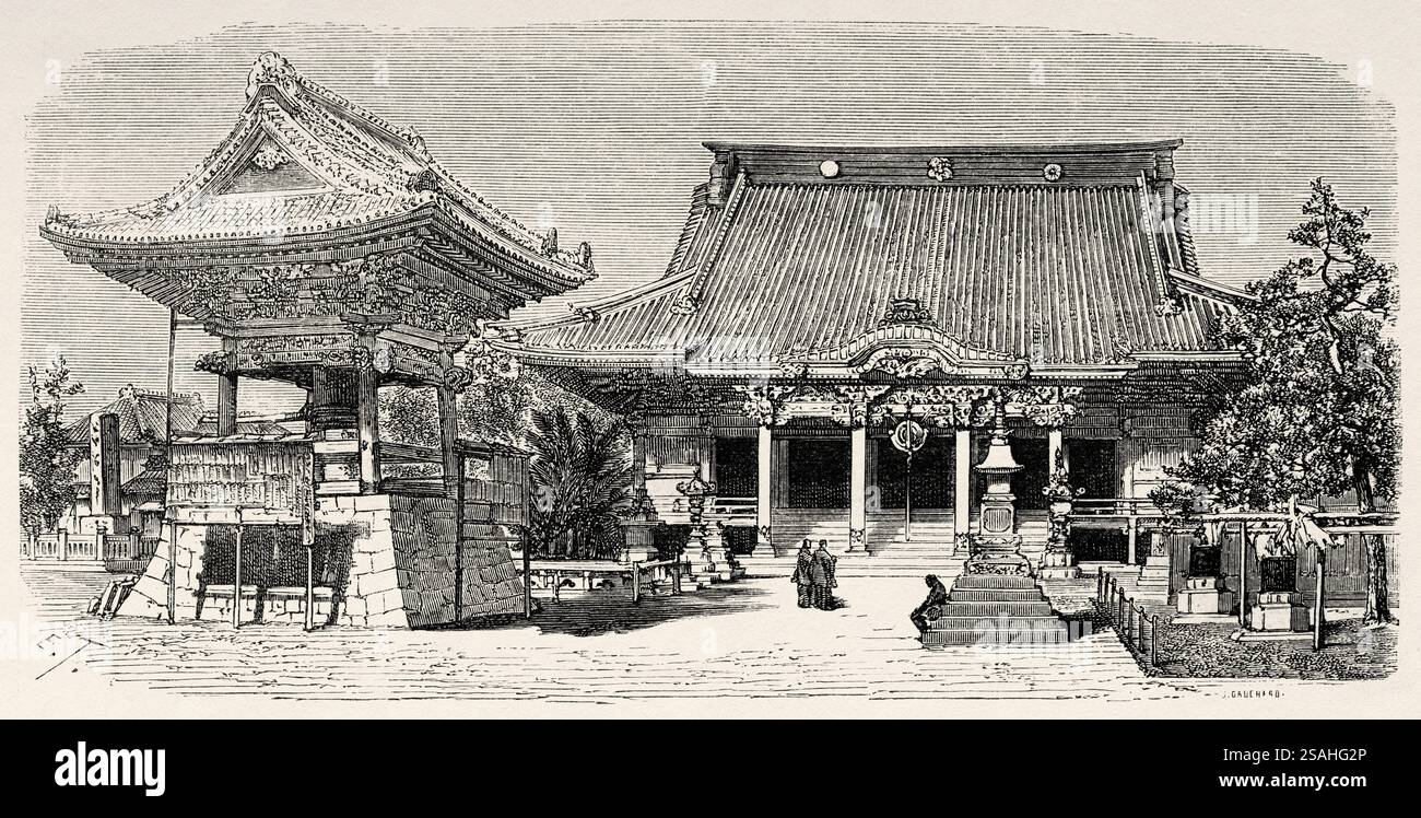 Kawasaki Daishi Heikenji Tempel. Buddhistischer Tempel in Kawasaki. Japan. Zeichnung von Emile Therond (182-1883) Travel to Japan, 1863-1864 von Aime Humbert (1819-1900) Le Tour du Monde 1867 Stockfoto