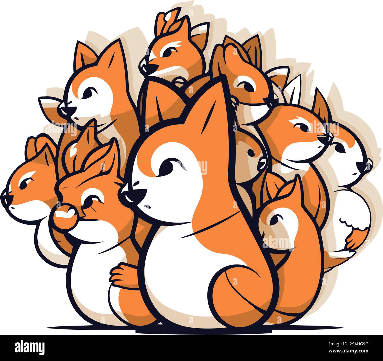 Eine Gruppe süßer Füchse. Vektorillustration isoliert auf weißem Hintergrund. Stock Vektor