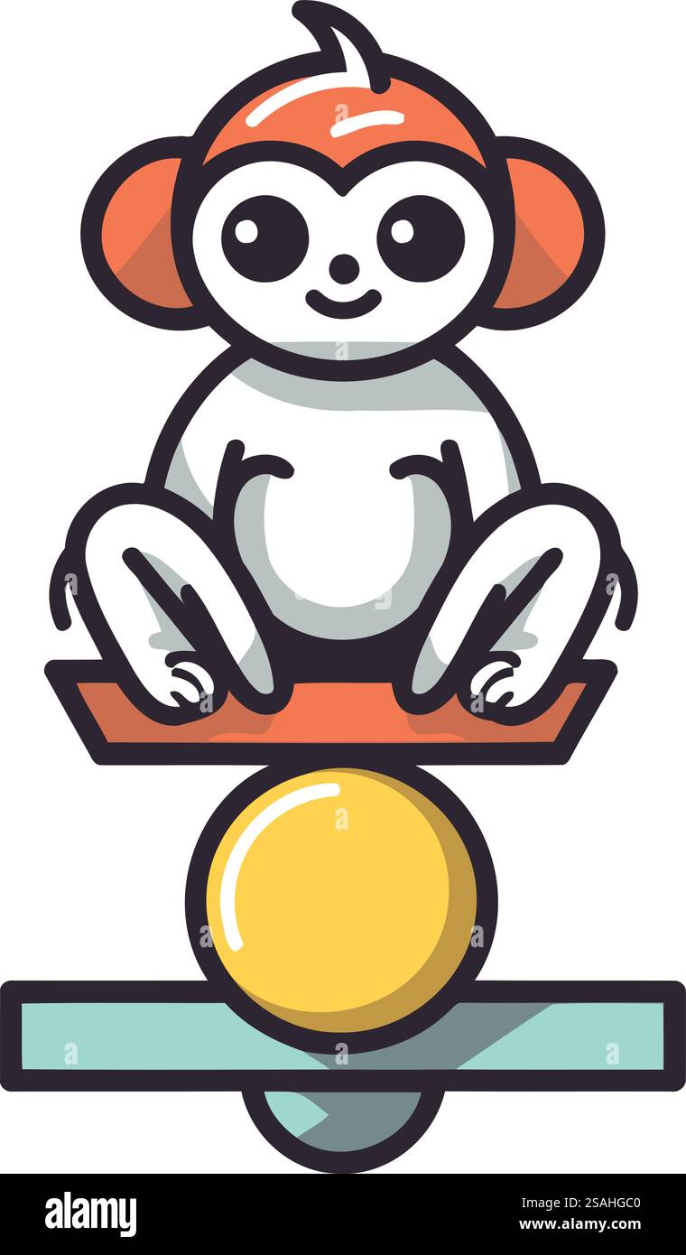 Niedlicher Affe, der auf Wippe sitzt. Isolierte Vektordarstellung. Stock Vektor