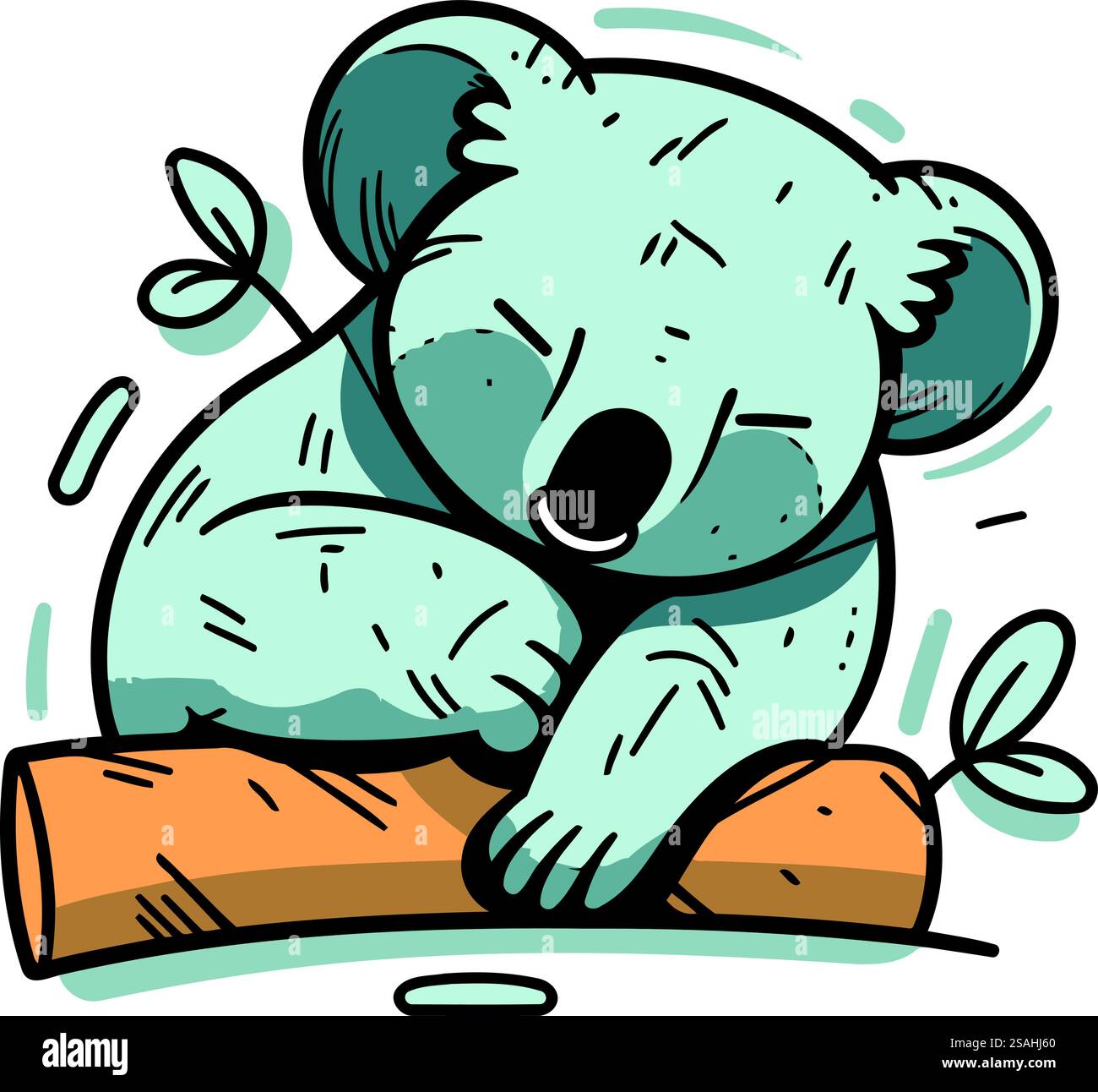 Niedlicher Karikaturkoala, der auf einem Baumstamm schläft. Vektorabbildung. Stock Vektor