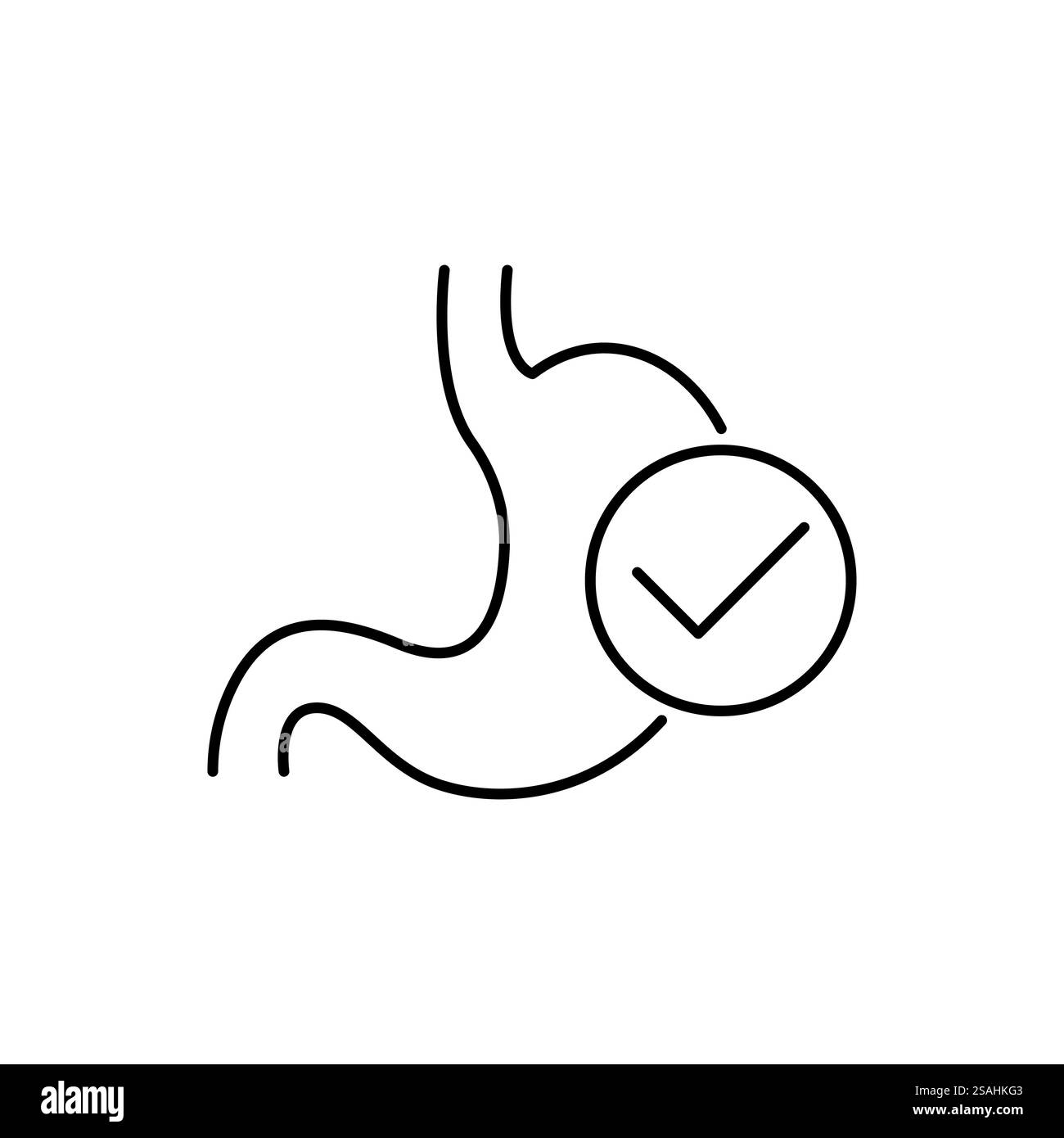 Magen- und Häkchensymbol, Linienvektor Stock Vektor