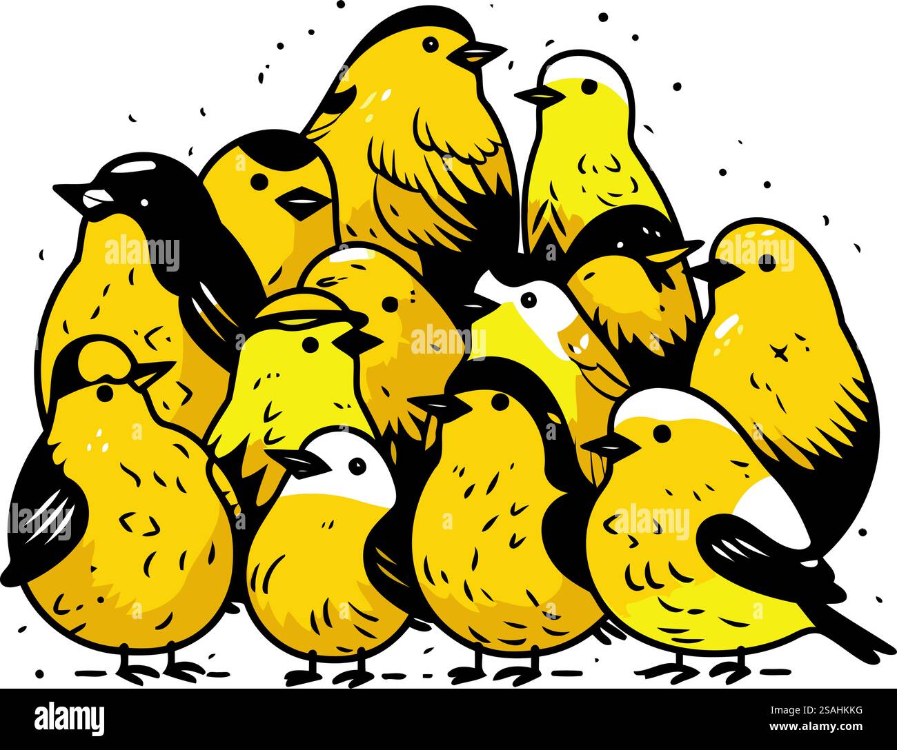 Hühner. Handgezeichnete Vektorillustration einer Gruppe von Vögeln. Stock Vektor