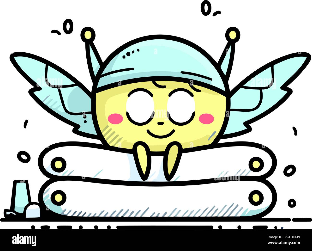 Süßer, kleiner Engelsstrick mit Flügeln und Büchern. Vektorabbildung. Stock Vektor