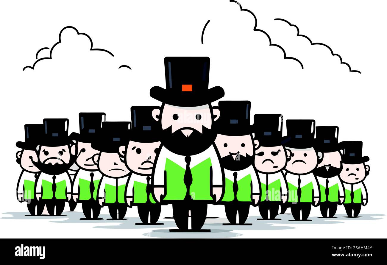 Cartoon Leprechaun mit einer Gruppe von Menschen. Vektorabbildung Stock Vektor