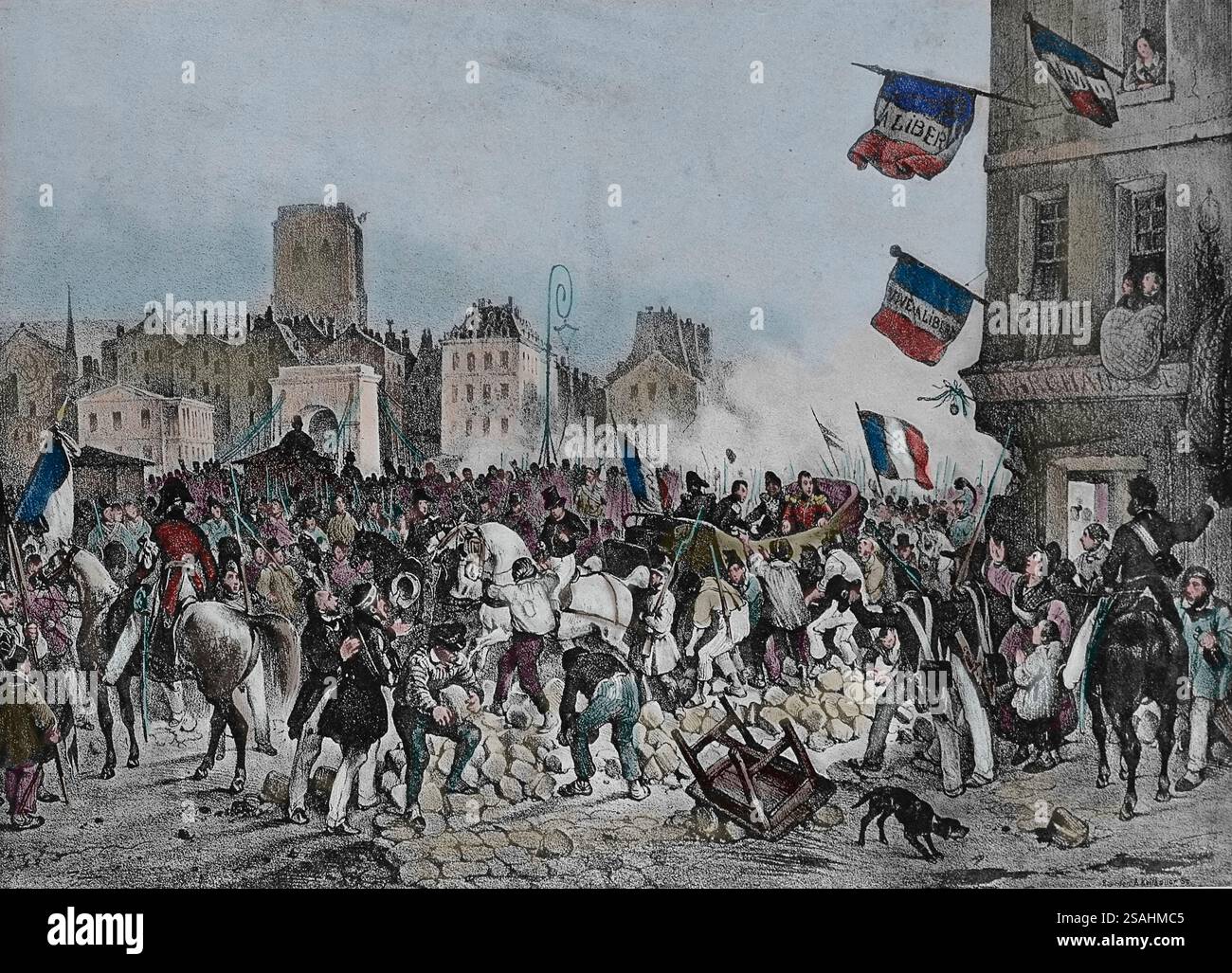 Frankreich. Paris. 1830 Revolution. La Fayette wurde als Führer der Revolution anerkannt. Stich von V. Adam. Gravur, 19. Ournées Révolutionnaires", Stockfoto