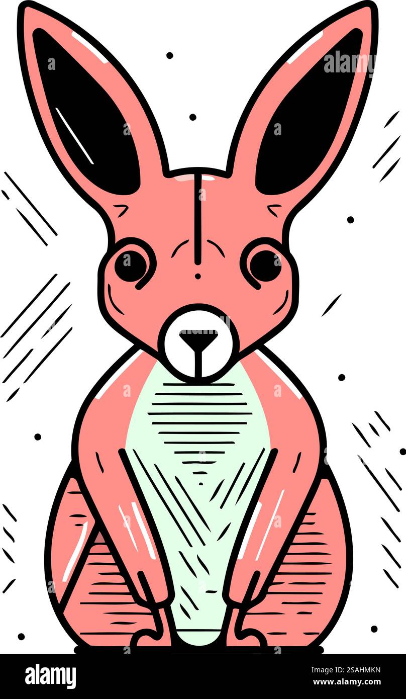 Vektor-Illustration des niedlichen Zeichentrickkaninchens. Handgezeichnetes Liniendesign. Stock Vektor