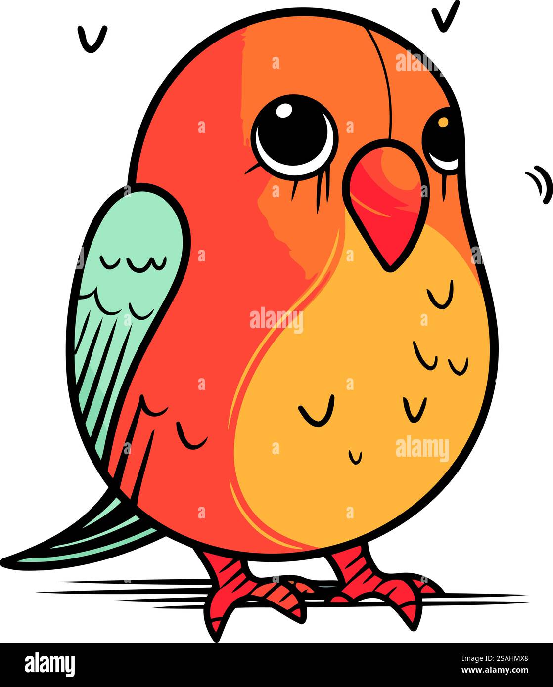 Cartoon Vektor Illustration eines niedlichen kleinen Vogels mit großen Augen. Stock Vektor