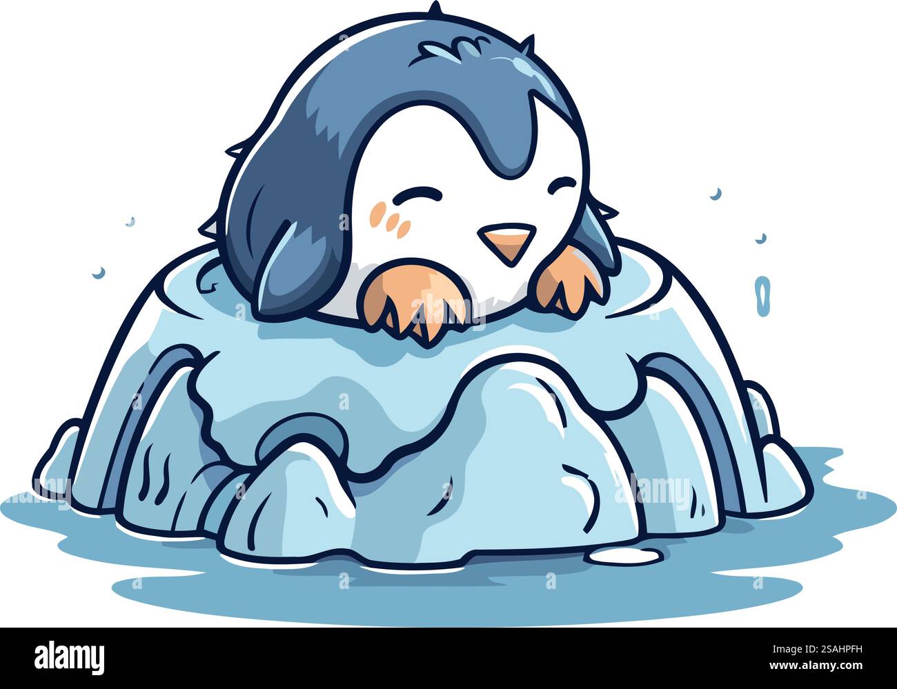 Niedlicher Pinguin auf Eis im Cartoon-Stil. Vektorabbildung. Stock Vektor