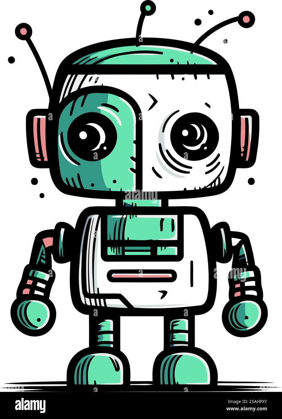 Niedlicher Karikaturroboter. Vektorabbildung. Isoliert auf weißem Hintergrund. Stock Vektor