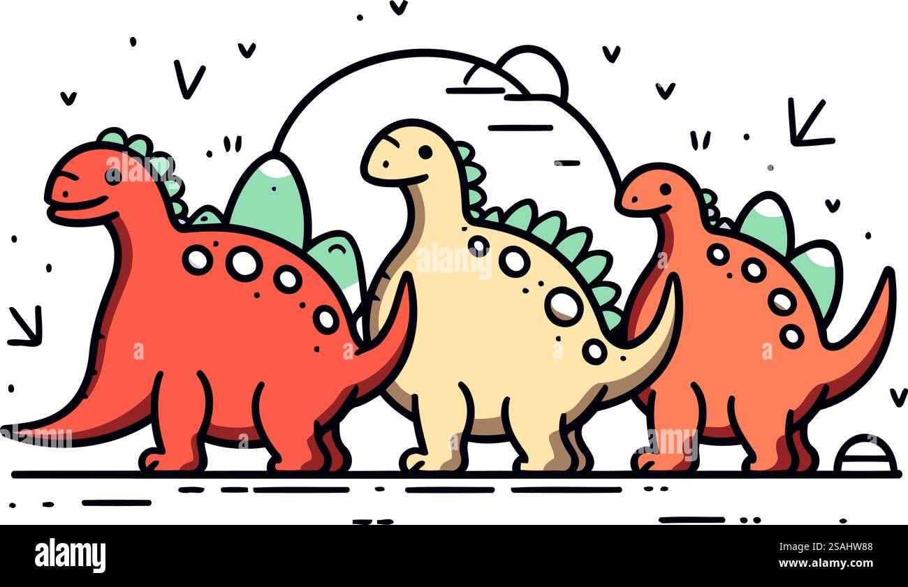 Süße Dinosaurier. Vektor-Illustration im Doodle-Stil auf weißem Hintergrund. Stock Vektor