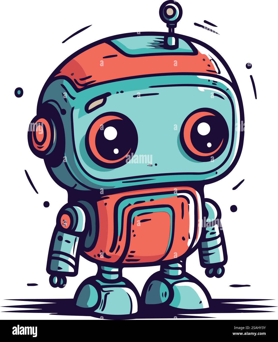 Niedliche Cartoon-Roboterfigur. Vektorillustration im Doodle-Stil. Stock Vektor