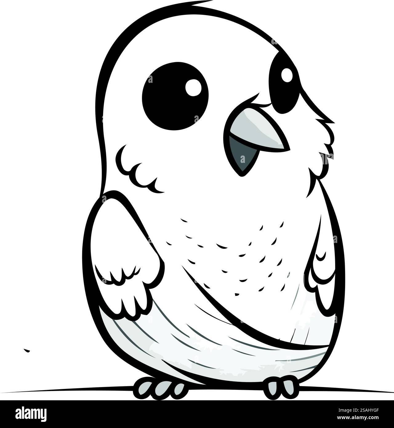 Illustration einer niedlichen Eulen Schwarz-weiß-Cartoon-Stil Stock Vektor