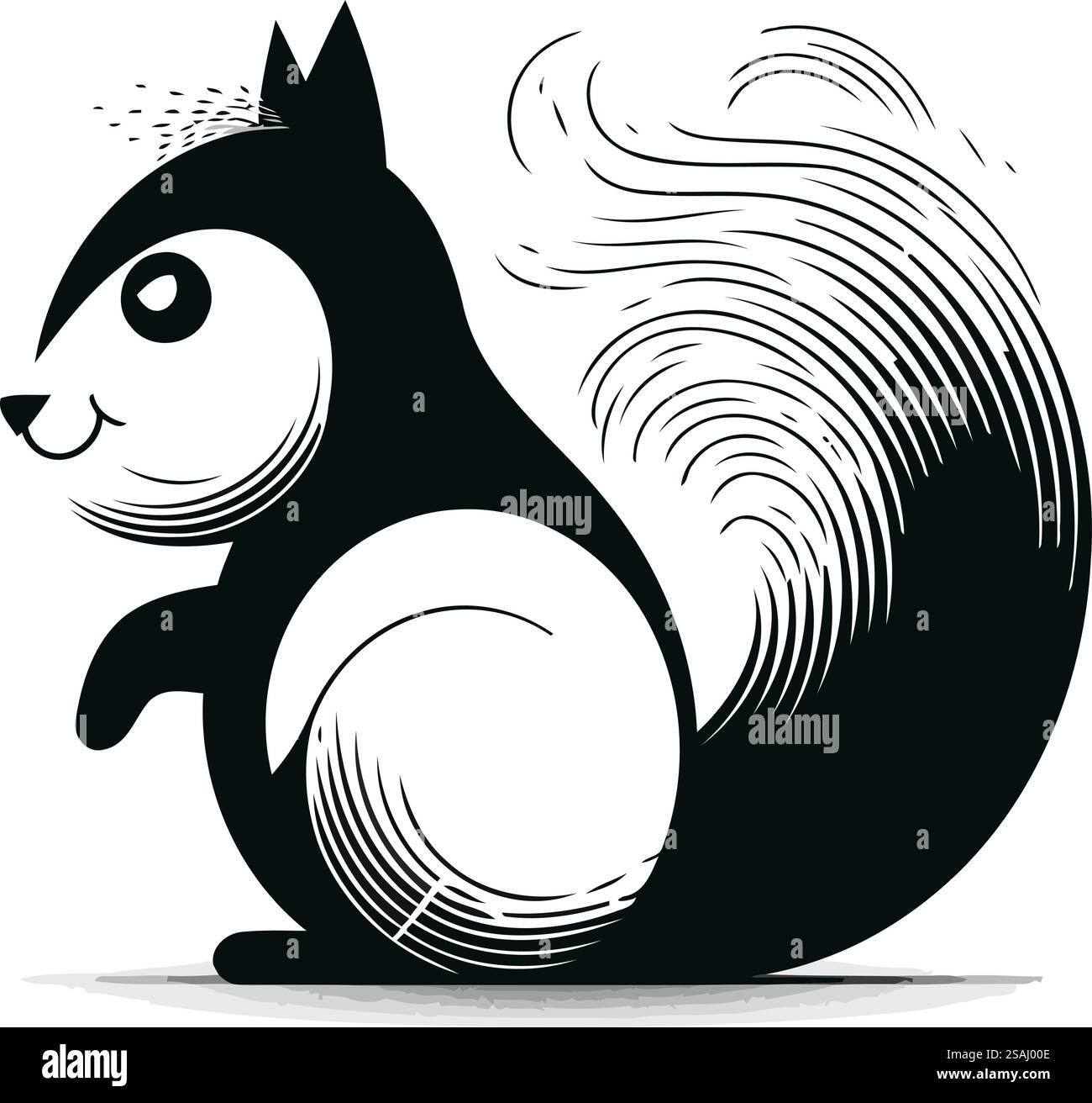 Eichhörnchen auf weißem Hintergrund. Vektorabbildung. Schwarz-weißes Eichhörnchen. Stock Vektor