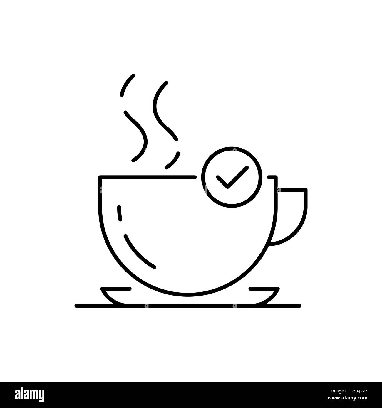 Bestellung für Kaffee im Café abgeschlossen. Lineare Grafik modernes Design abstraktes Logo für Kaffeehäuser, isoliert auf weiß. Konzept des Favoriten ta Stock Vektor