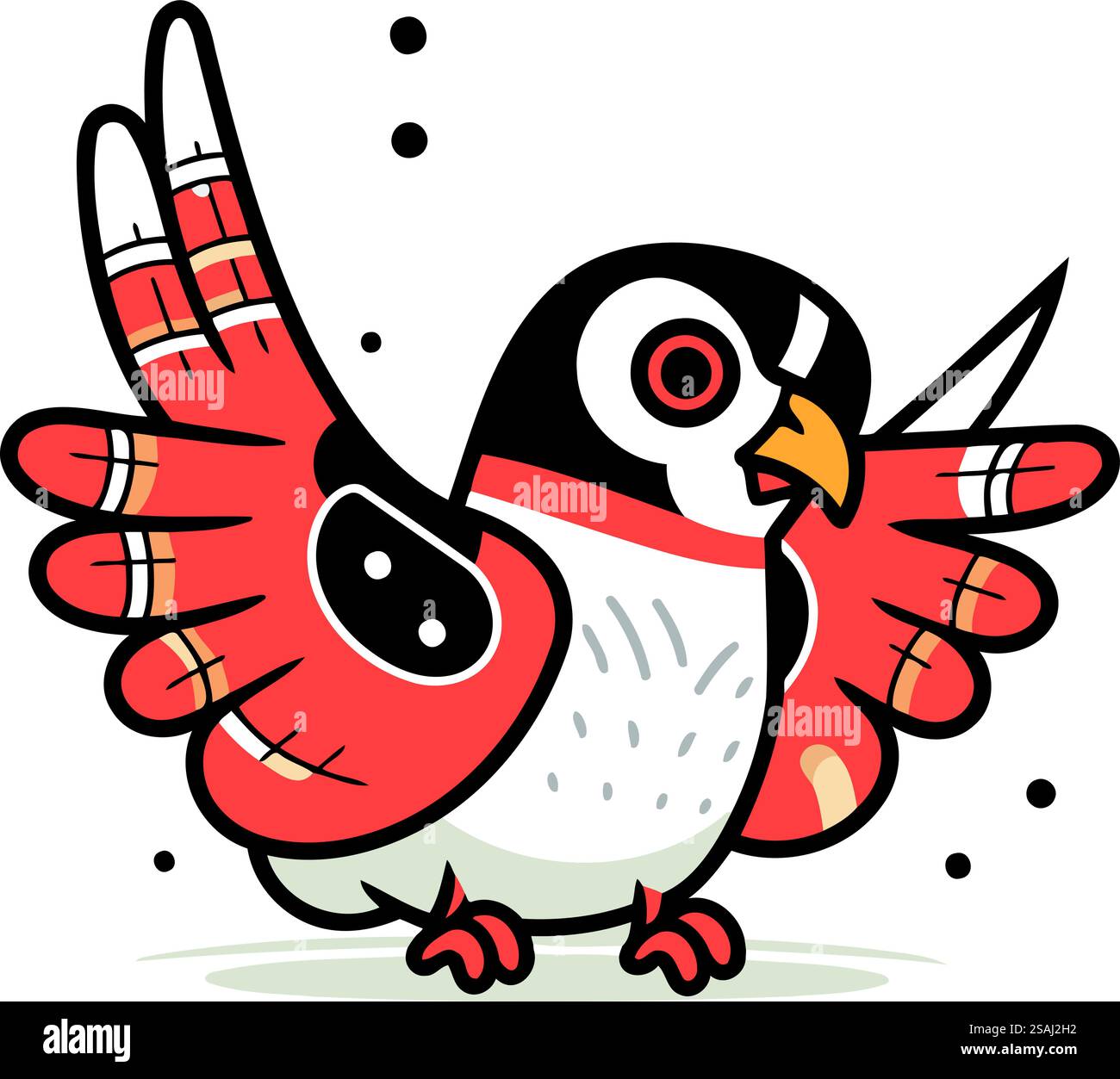 Illustration eines niedlichen Vogels mit ausgestreckten Flügeln. Vektorabbildung. Stock Vektor