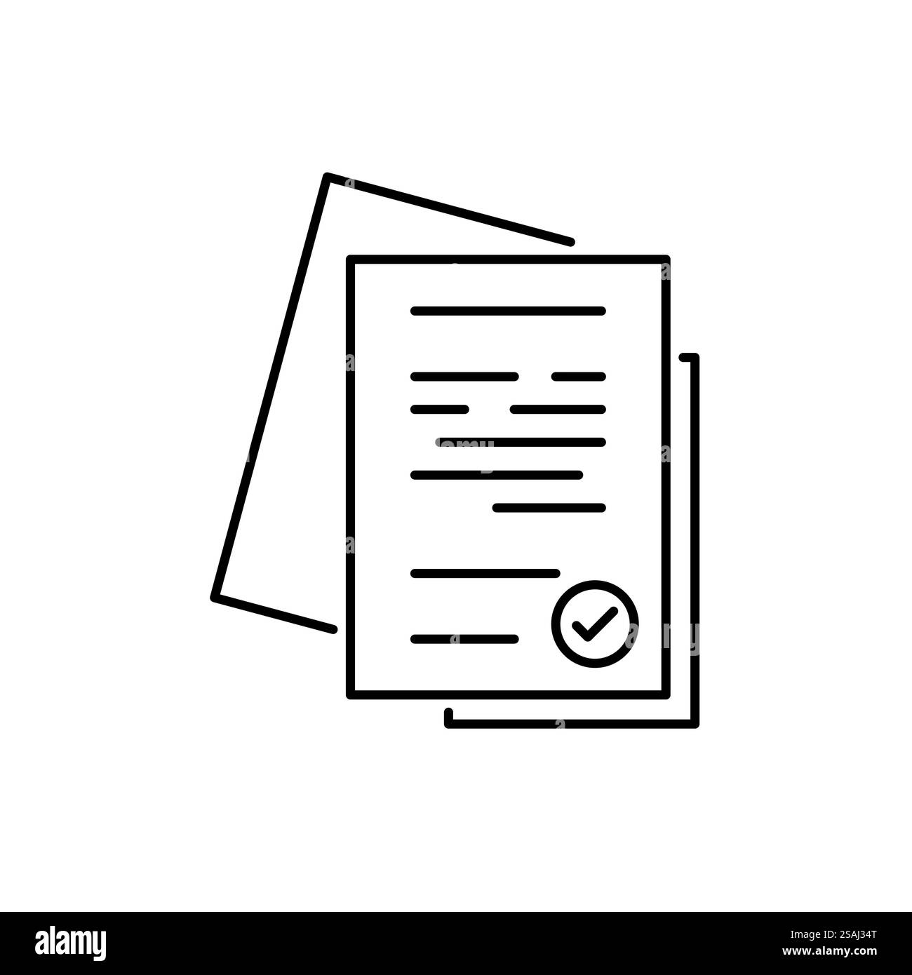 Linearer Stapel von Lizenz- oder Vertragsdokumenten. Konzept der Dokumentprüfung mit Genehmigungssiegel oder korrektem Pakt. Kontur flach Trend modern Research Logo Art gr Stock Vektor