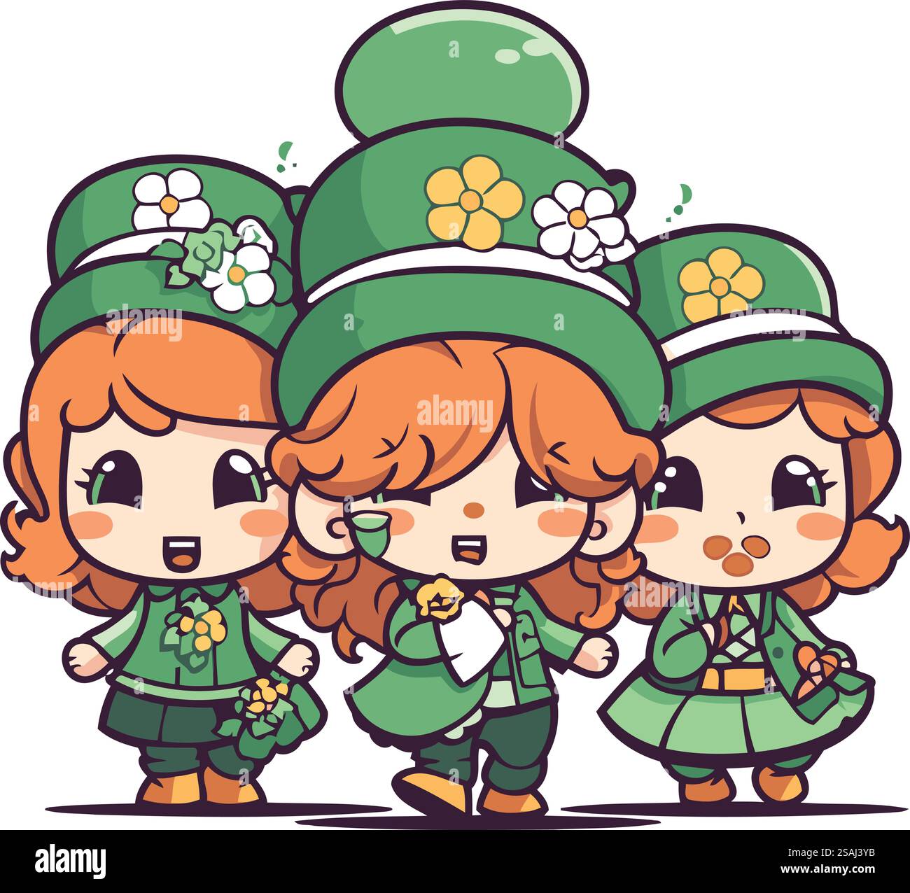 Comic Vektor Illustration einer Gruppe von Kindern in traditionellen Leprechaun Kostümen Stock Vektor