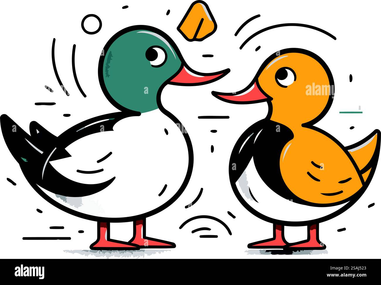 Ein paar süße Enten. Vektorillustration isoliert auf weißem Hintergrund. Stock Vektor